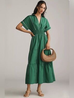 by anthropologie pleated smocked maxi dress NWT Anthropologie Maeve Pleated Smocked Maxi Dress Blue Floral Sz 4 Button  Front